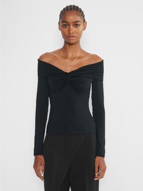Off-Shoulder Twist Front Black Top